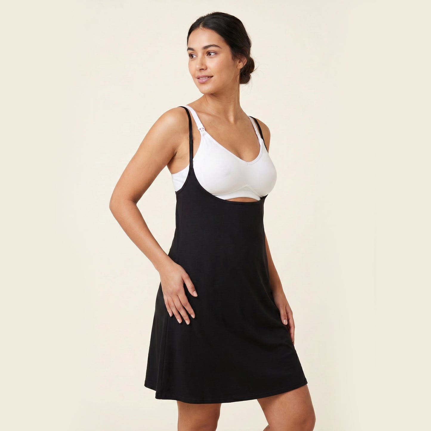 Underbust Nursing Cami Dress – Breastfeeding-Friendly Swing Dress | Black