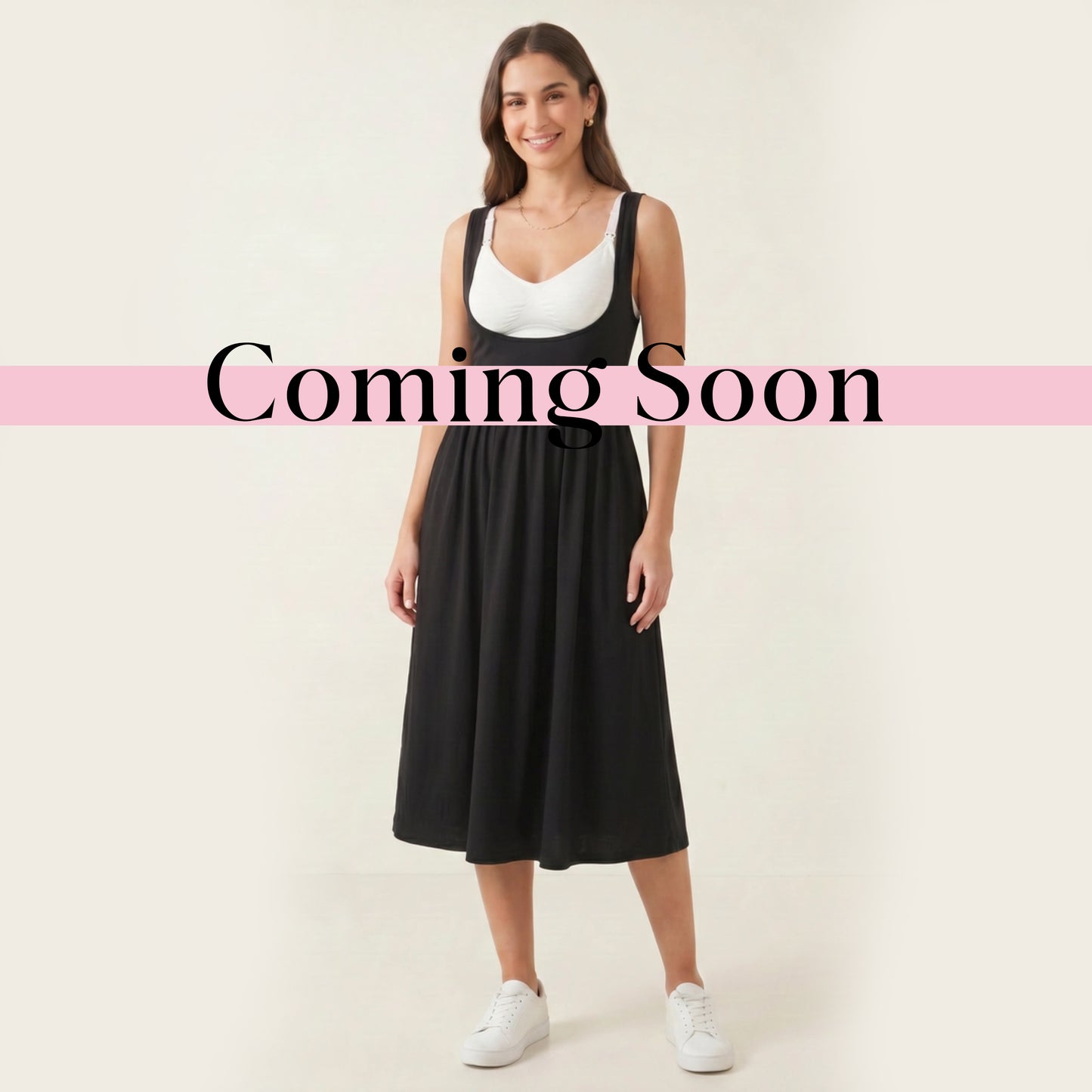 Underbust Nursing Gathered Midi Dress – Breastfeeding-Friendly Empire Waist Dress | Black