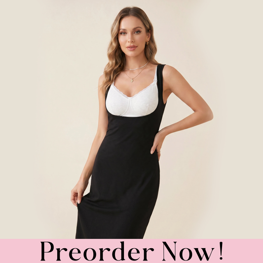 Preorder- Underbust Nursing Column Dress – Breastfeeding-Friendly Midi Dress | Black