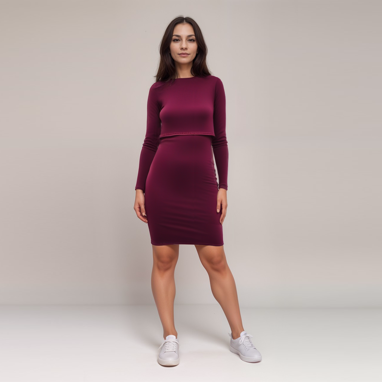 Nursing Long Sleeve Wine Dress