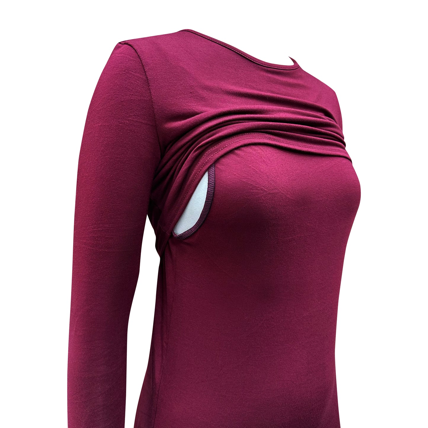 Nursing Long Sleeve Wine Dress