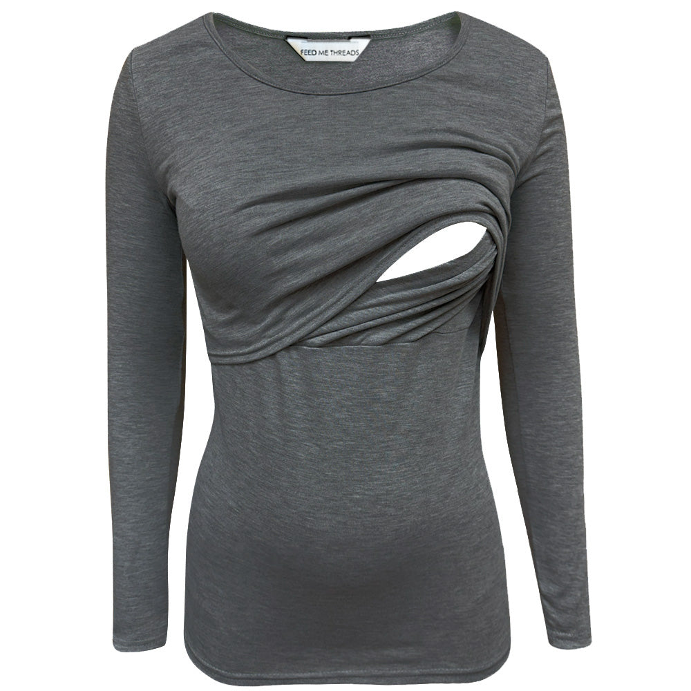 Nursing Long Sleeve Grey Marl Top