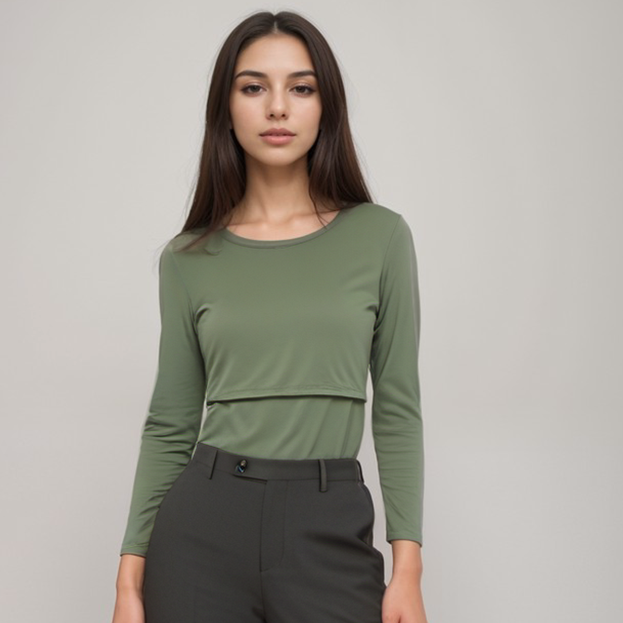 Nursing Long Sleeve Khaki Top