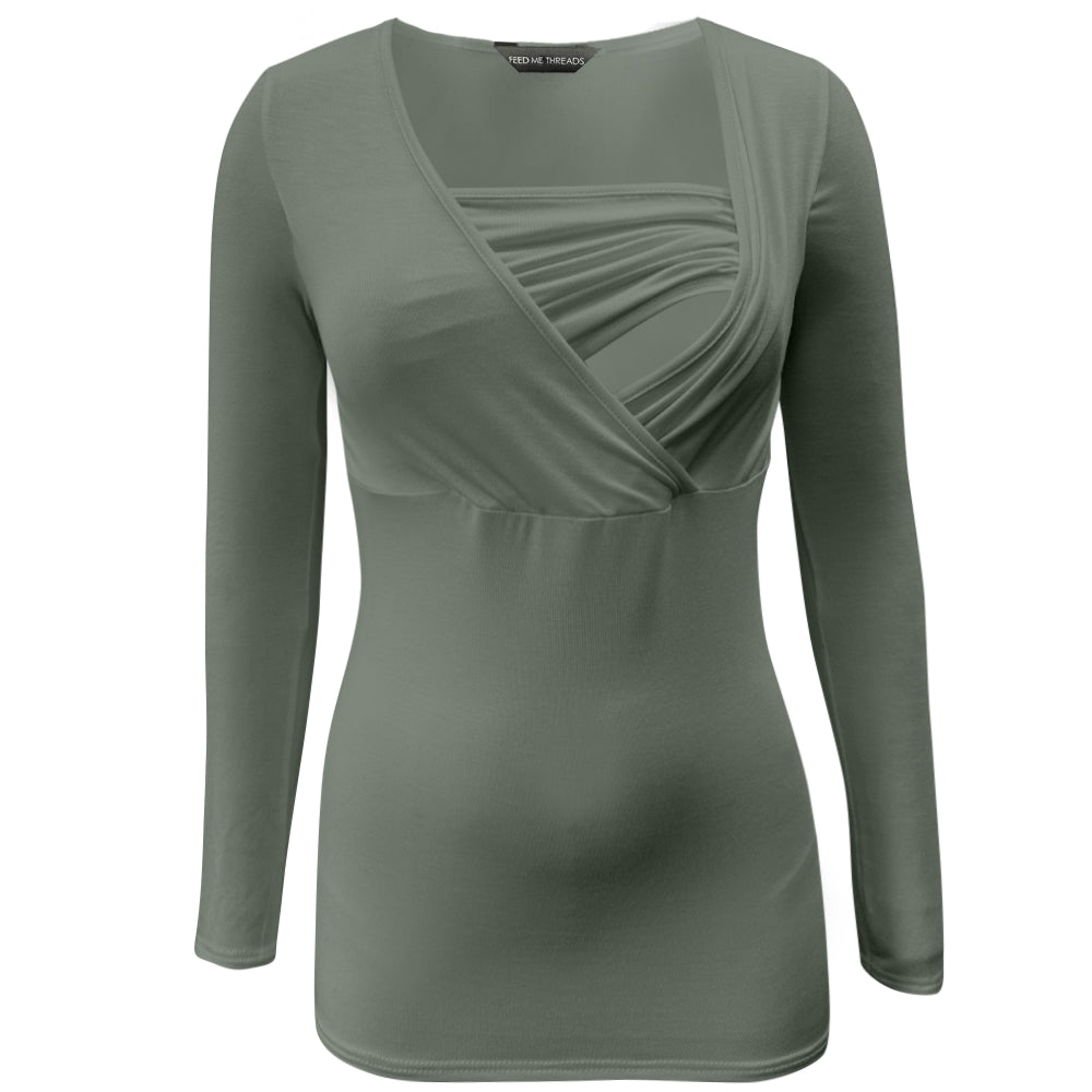 Khaki Bandeau Long Sleeve Nursing Top