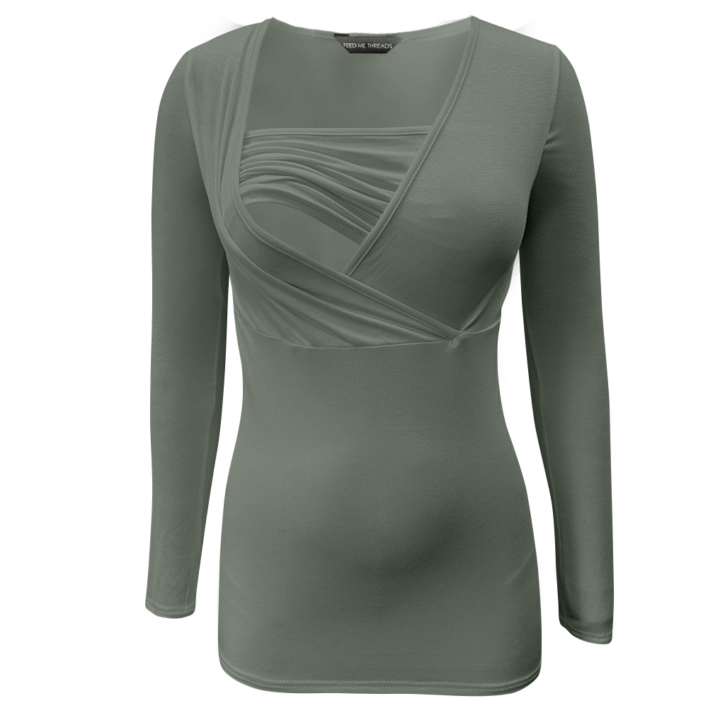 Khaki Bandeau Long Sleeve Nursing Top