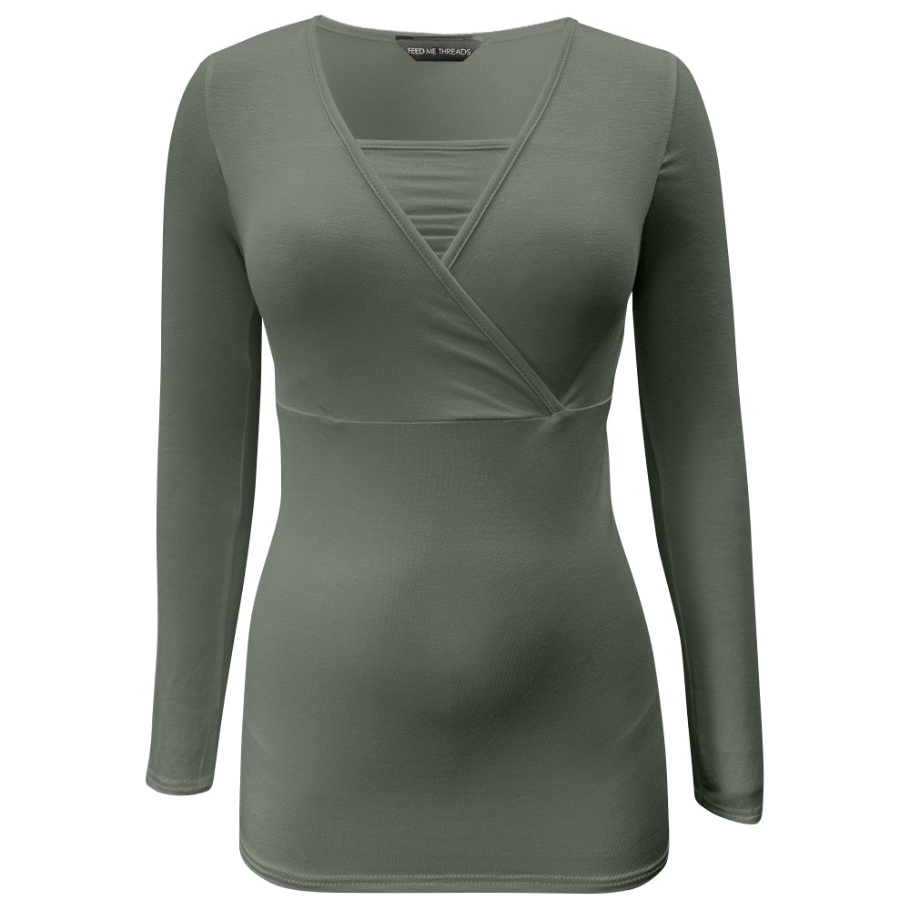 Khaki Bandeau Long Sleeve Nursing Top