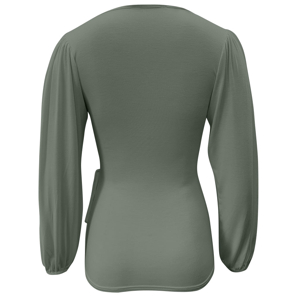 Khaki Puff Sleeve Long Sleeve Nursing Top