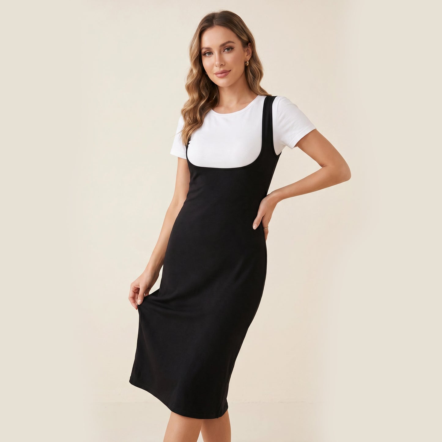 Underbust Nursing Column Dress – Breastfeeding-Friendly Midi Dress | Black