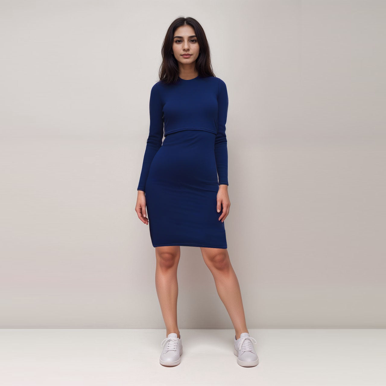 Nursing Long Sleeve Navy Dress