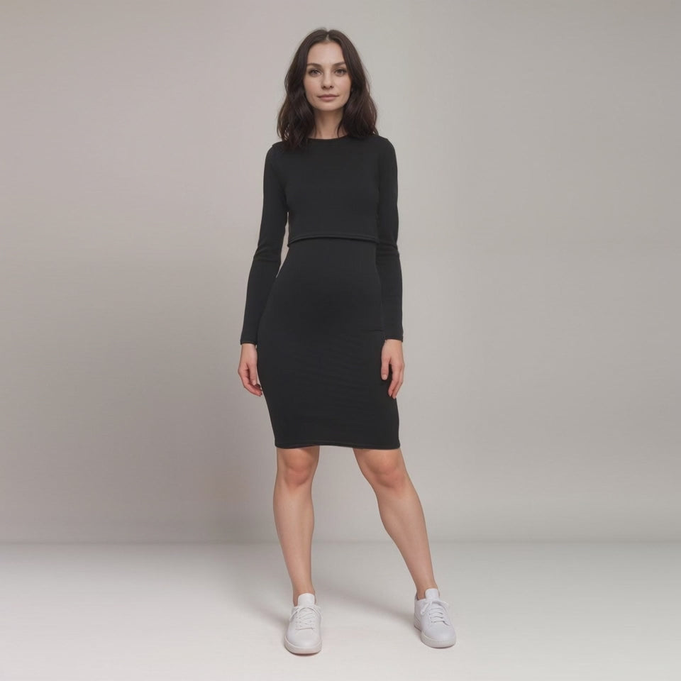 Video for Black Long Sleeve Nursing Dress